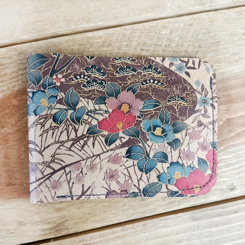 Handmade Leather Floral Bi-Fold Wallet Japan‎ Art Porteen Gear